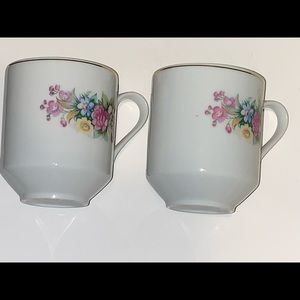 Pair Vintage Porcelain Tea Cups Flower Japan Made